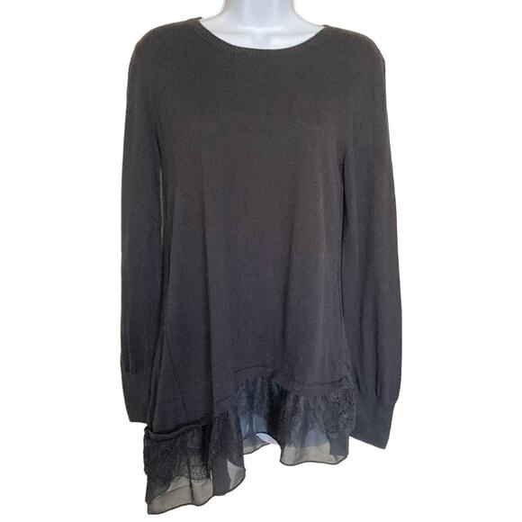Logo Lori Goldstein Black Cashmere Blend Sweater Tunic Top Asymmetrical Hem XS - Picture 1 of 16